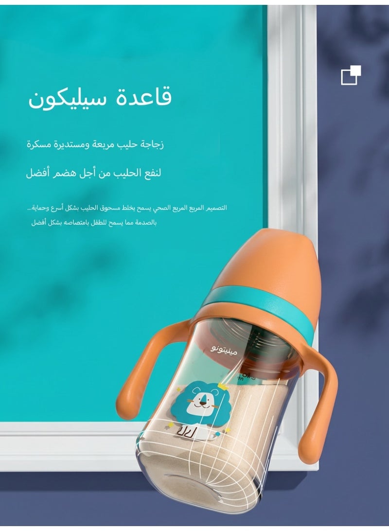 Minitutu 3 in 1 Baby Feeding Bottle 240ml(8oz), With Handle, Breast-like nipple, Sippy spout, Straight drinking straw, 9M - Image 3