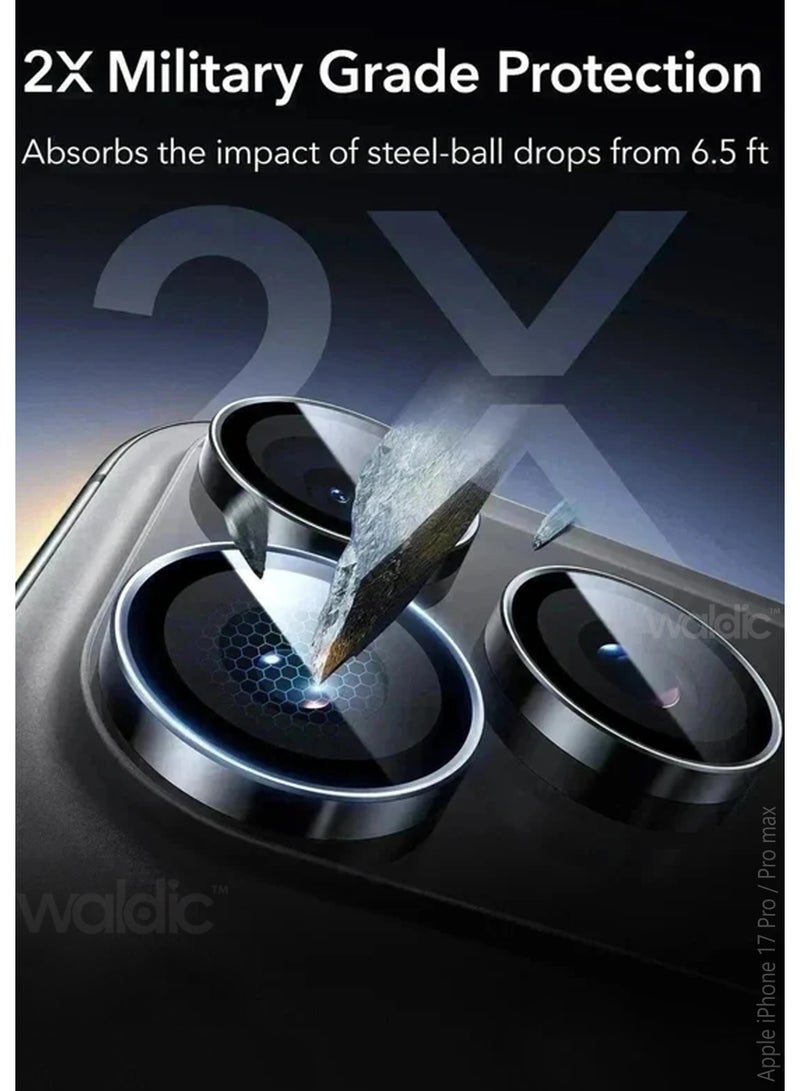 ولديك واقي عدسة كاميرا Apple iPhone 17 Pro/Pro Max، مقاوم للخدش، عالي الوضوح، زجاج مقوى فائق النحافة 9H مع حواف من الألومنيوم، غطاء عدسة معدني فردي - أسود - Image 4
