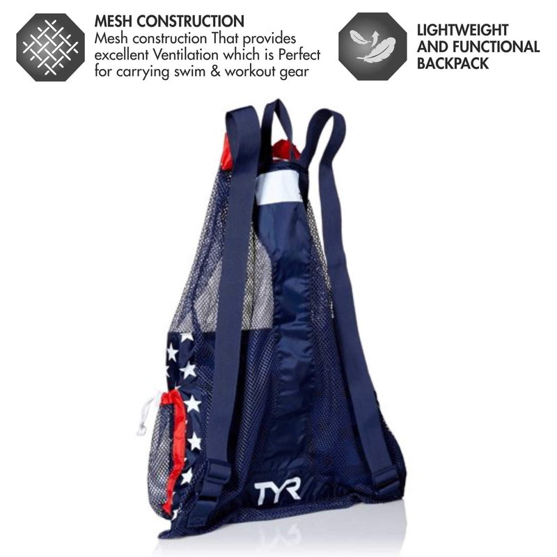 TYR Big Mesh Mummy Backpack For Wet Swimming, Gym, and Workout Gear, Red/Navy, One Size (LBMMB3) - Image 2