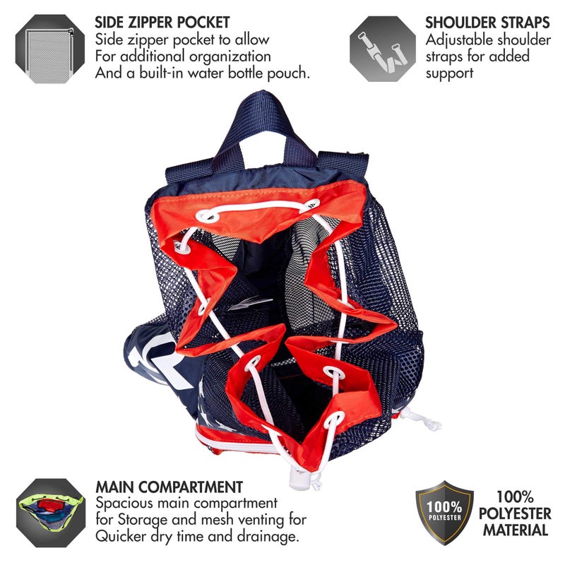 TYR Big Mesh Mummy Backpack For Wet Swimming, Gym, and Workout Gear, Red/Navy, One Size (LBMMB3) - Image 3