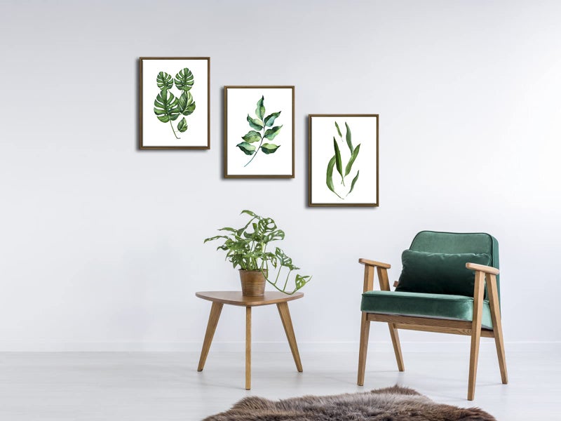 Pyradecor Framed Canvas Wall Art Green Leaves Botanic Abstract Watercolor Pictures 3 Pieces Modern Artwork for Bedroom Living Room Bathroom Wall Decor - Image 2