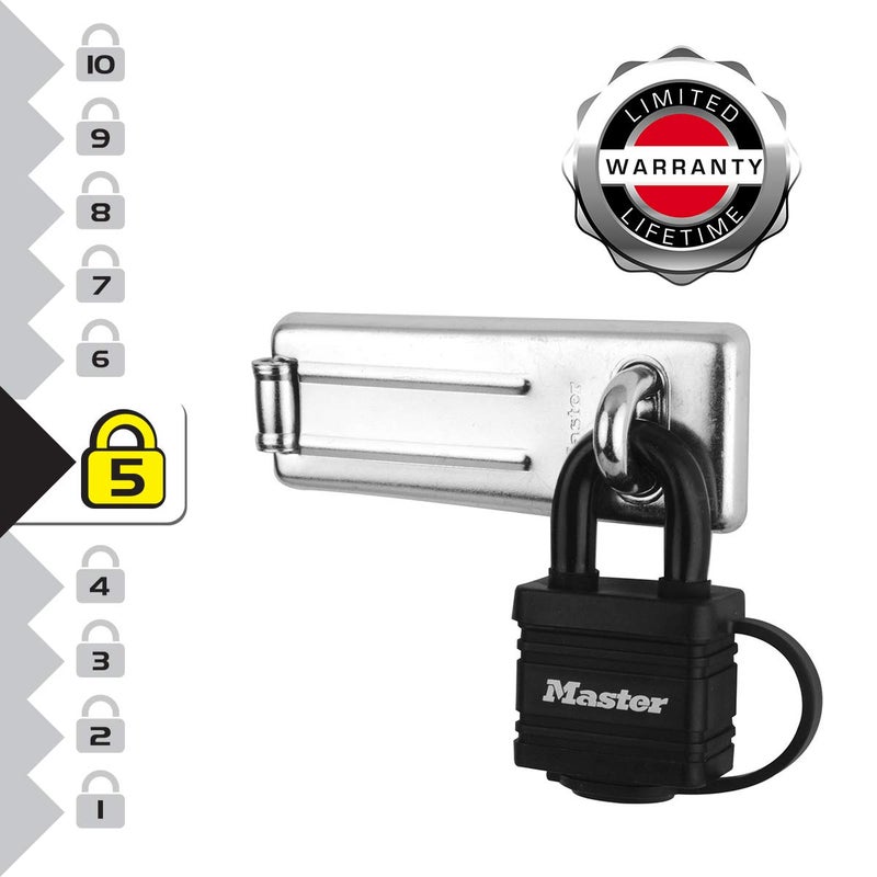 Master Lock 7804704EURD Pack Including Door Hasp and Keyed Padlock, Black - Image 2