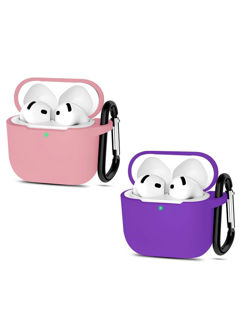 Generic - 2 Pack Silicone Case Compatible with AirPods 4, Protective Silicone Skin Accessories with Keychain for Apple AirPods 4th Generation Case, Front LED Visible (Pink,Purple) - Image 1