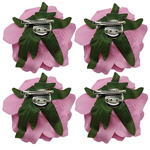 Sanrich La Homein 4pcs/Pack Mexican Hair Flowers Pink Fabric Rose Hair Flowers Clips Hairpin Brooch Headpieces (Pink) - Image 2