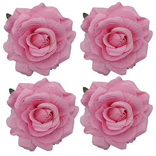 Sanrich La Homein 4pcs/Pack Mexican Hair Flowers Pink Fabric Rose Hair Flowers Clips Hairpin Brooch Headpieces (Pink) - Image 1