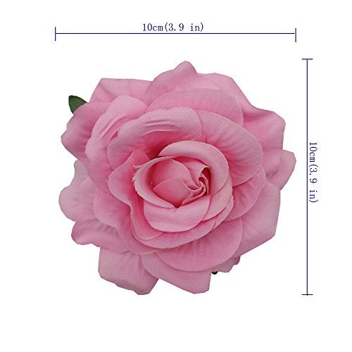 Sanrich La Homein 4pcs/Pack Mexican Hair Flowers Pink Fabric Rose Hair Flowers Clips Hairpin Brooch Headpieces (Pink) - Image 5