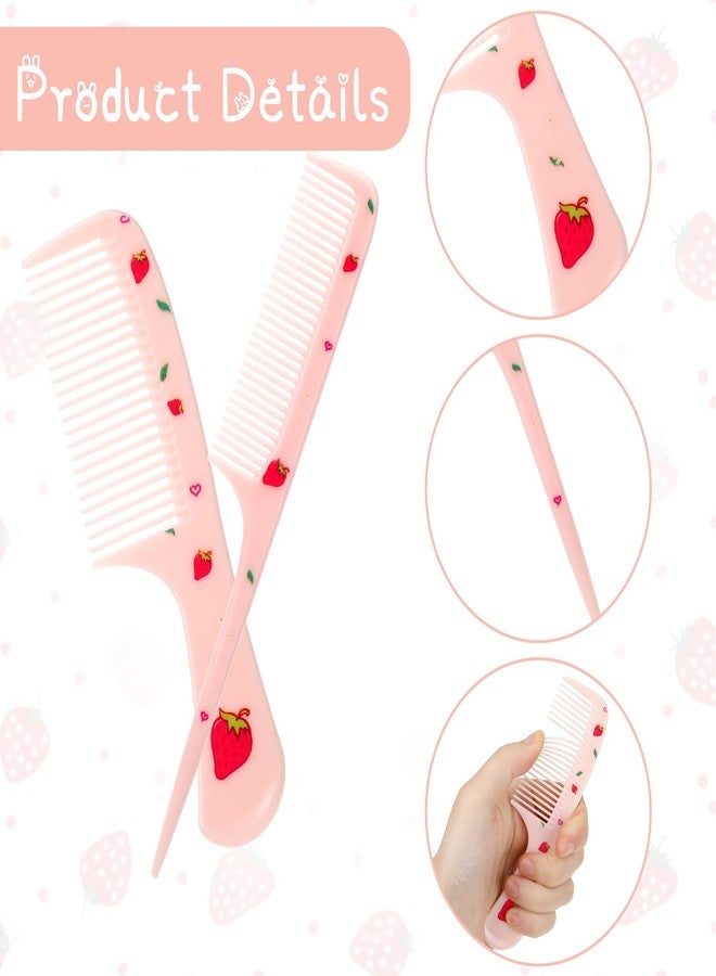 Styquenzer Cute Hair Comb Set, 2 Pcs Pink Strawberry Fruit Combs for Women Plastic Fine Tooth Rat Tail Combs Detangling Hair Comb for Women Girls All Hair Types Long Short Wet Dry Curly Straight Hair - Image 3