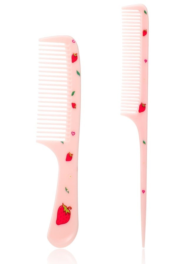 Styquenzer Cute Hair Comb Set, 2 Pcs Pink Strawberry Fruit Combs for Women Plastic Fine Tooth Rat Tail Combs Detangling Hair Comb for Women Girls All Hair Types Long Short Wet Dry Curly Straight Hair - Image 1
