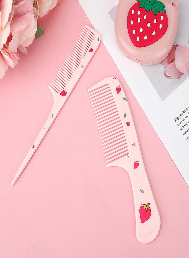 Styquenzer Cute Hair Comb Set, 2 Pcs Pink Strawberry Fruit Combs for Women Plastic Fine Tooth Rat Tail Combs Detangling Hair Comb for Women Girls All Hair Types Long Short Wet Dry Curly Straight Hair - Image 4