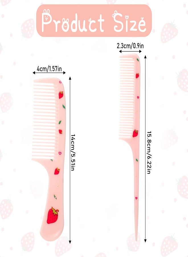 Styquenzer Cute Hair Comb Set, 2 Pcs Pink Strawberry Fruit Combs for Women Plastic Fine Tooth Rat Tail Combs Detangling Hair Comb for Women Girls All Hair Types Long Short Wet Dry Curly Straight Hair - Image 2