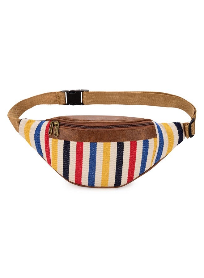 K London حقيبة ك لندن الفanny| حقيبة خصر قماشية مخططة متعددة الألوان| حزام مال جلدي PU قابل للتعديل| حقيبة خصر للرجال والنساء| حزام مال للجنسين (STRP_P) (11706_Multi_Stripe) - Image 1