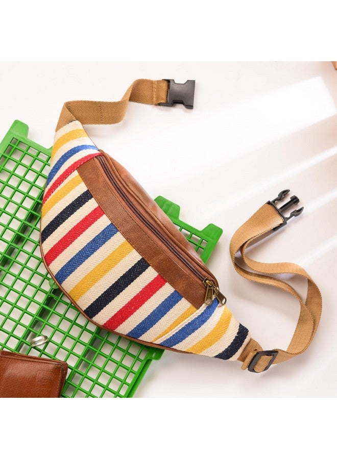 K London حقيبة ك لندن الفanny| حقيبة خصر قماشية مخططة متعددة الألوان| حزام مال جلدي PU قابل للتعديل| حقيبة خصر للرجال والنساء| حزام مال للجنسين (STRP_P) (11706_Multi_Stripe) - Image 2
