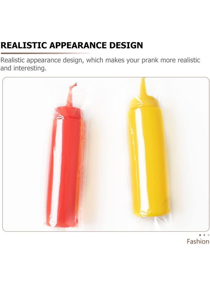 2Pcs Fake Mustard and Ketchup Bottle Funny Salad Dressing Prank Toys Phoney Condiment Squirt Bottle Toy for Adults Kids Halloween Party
