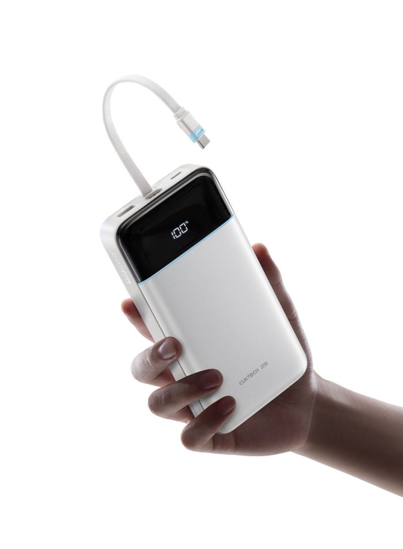 CUKTECH 25SE Power Bank, 25000mAh Portable Charger 100W MAX Two-Way Fast Charging Battery Pack With Digital Display For Laptops, MacBook Pro, iPhone & Samsung - White - Image 1