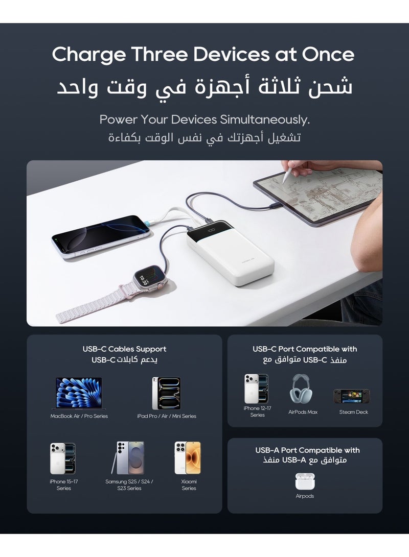 CUKTECH 25SE Power Bank, 25000mAh Portable Charger 100W MAX Two-Way Fast Charging Battery Pack With Digital Display For Laptops, MacBook Pro, iPhone & Samsung - White - Image 4