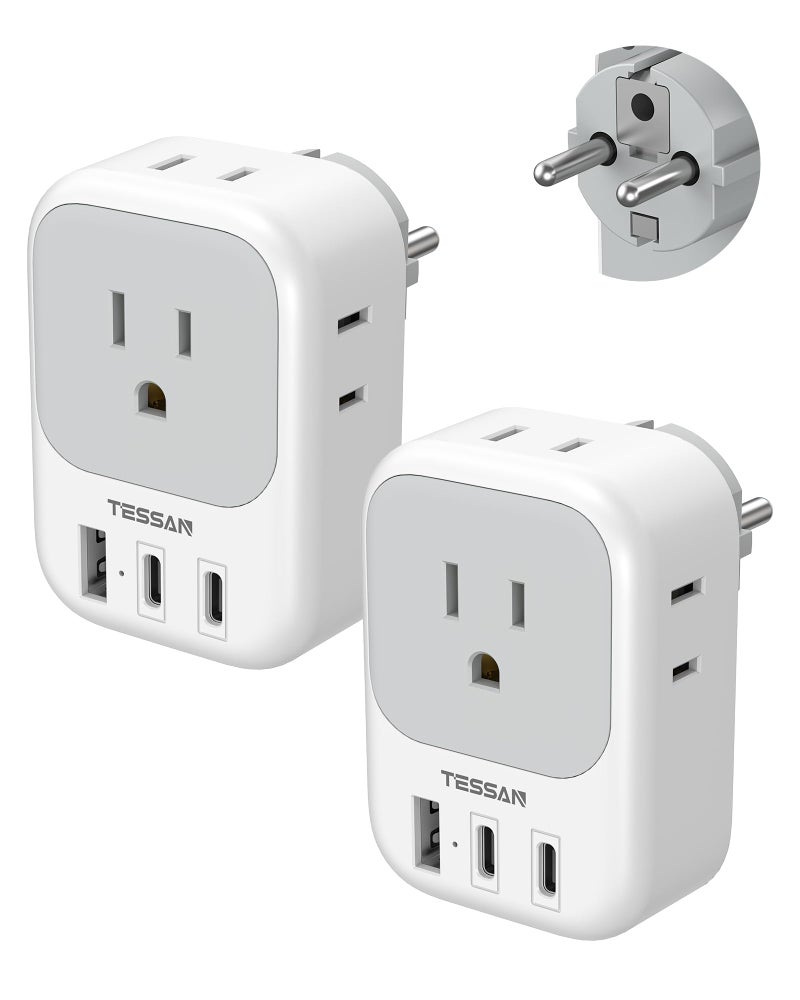 TESSAN 2 Pack Type E F Plug Adapter (2 USB-C), France Spain South Korea Power Adapter with 4 Outlets 3 USB, European Travel Adaptor for US to Germany Iceland Greece Portugal - Image 1