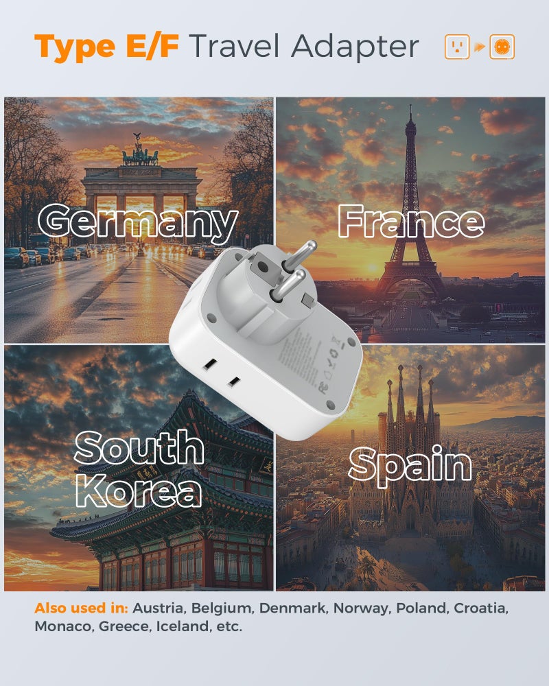 TESSAN 2 Pack Type E F Plug Adapter (2 USB-C), France Spain South Korea Power Adapter with 4 Outlets 3 USB, European Travel Adaptor for US to Germany Iceland Greece Portugal - Image 2