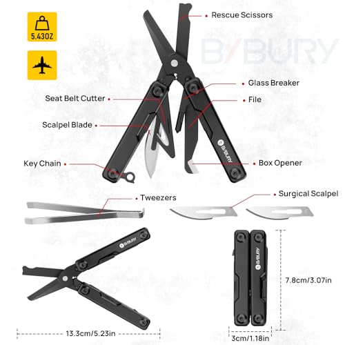 BIBURY Mini Multitool BI2052AB, EDC Multitool Scissors w/Window Breaker, Seat Belt Cutter, Bottle Opener for Outdoor Survival, TSA Approved Keychain Multi-tool Cool Gadget, Gift for Men Women - Image 2