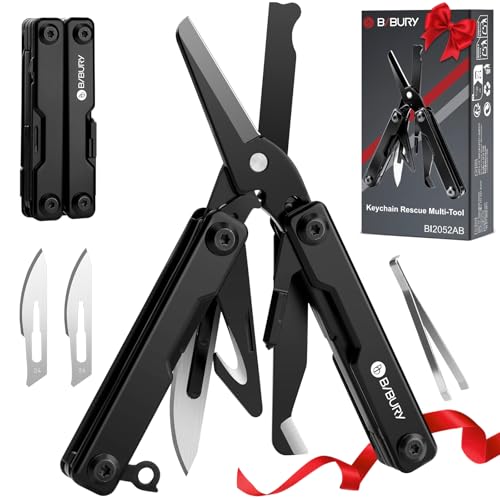 BIBURY Mini Multitool BI2052AB, EDC Multitool Scissors w/Window Breaker, Seat Belt Cutter, Bottle Opener for Outdoor Survival, TSA Approved Keychain Multi-tool Cool Gadget, Gift for Men Women - Image 1