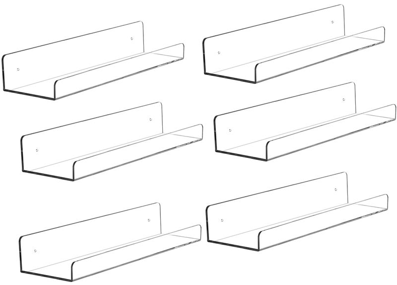 Cq acrylic 6 Pcak Clear Acrylic Shelves for Bedroom,Room,15 Inch Bathroom Wall Shelf & Organizer,Invisible Floating Shelves & Wall Storage for Collectibles Perfume Shelf,Record,Funko Pop,Lego Display,Bookshelf - Image 1