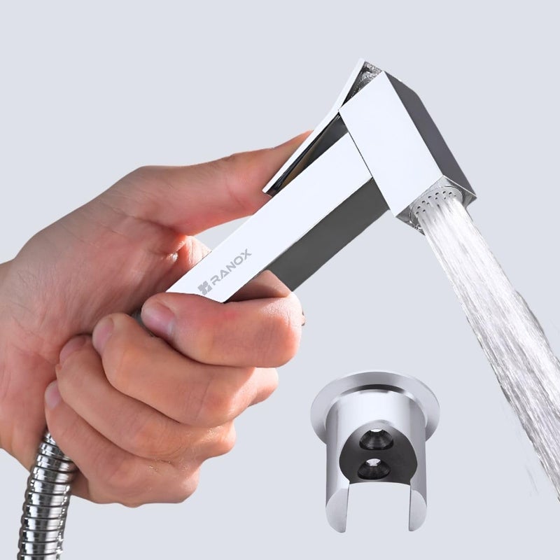 Ranox Health Faucet Set for Bathroom | High Pressure Jet Spray Gun | SS304 Stainless Steel Handheld Bidet Sprayer for Toilet (Brass Health Faucet (Gun + Holder)) - Image 1