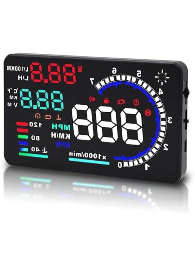 ANKOVO Head Up Display OBDII HUD Display for Cars A8 Head up Display 5.5in Digital Speedometer for Car MPH with Multiple Alarm,Light Sensor Windshield OBDII Interface only for Cars from 2012 Onwards - Image 1