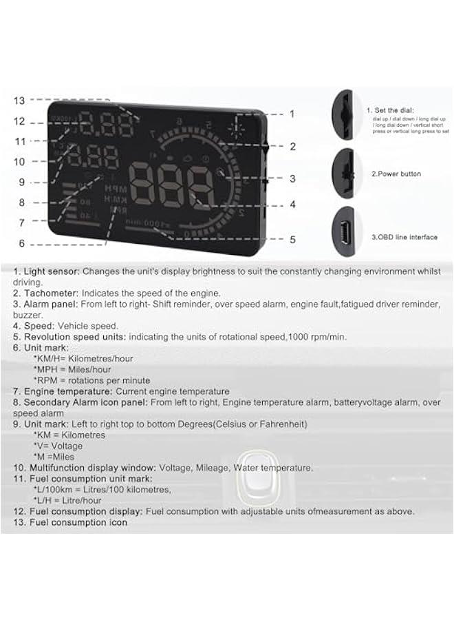 ANKOVO Head Up Display OBDII HUD Display for Cars A8 Head up Display 5.5in Digital Speedometer for Car MPH with Multiple Alarm,Light Sensor Windshield OBDII Interface only for Cars from 2012 Onwards - Image 4