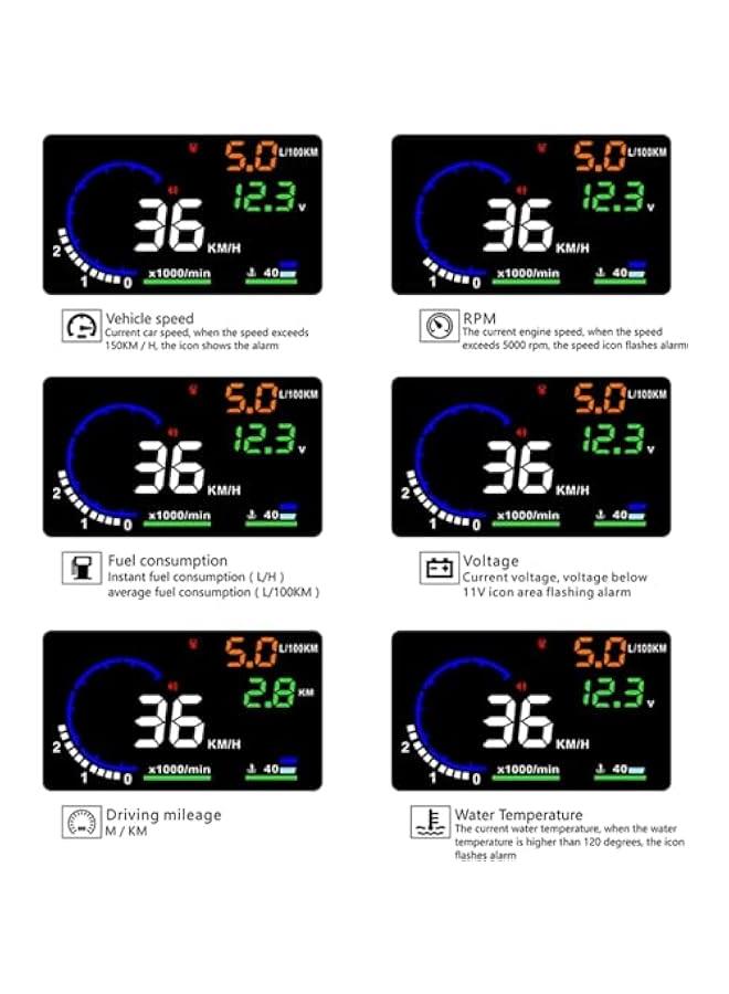 ANKOVO Head Up Display OBDII HUD Display for Cars A8 Head up Display 5.5in Digital Speedometer for Car MPH with Multiple Alarm,Light Sensor Windshield OBDII Interface only for Cars from 2012 Onwards - Image 5