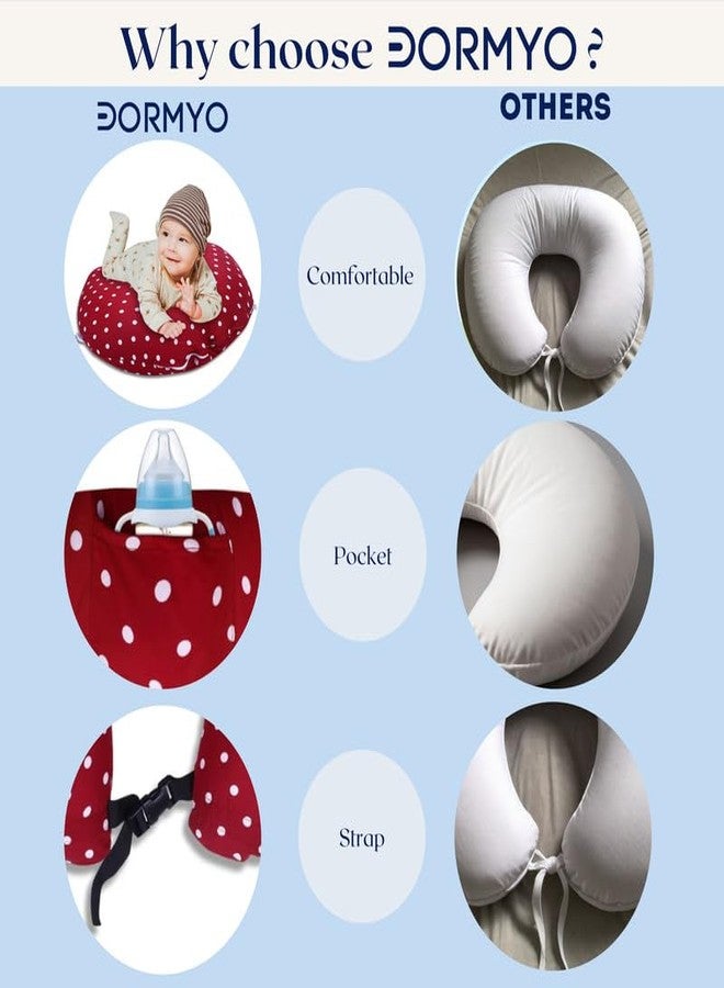 Dormyo Breast Feeding Pillow for New Born Baby - Nursing Pillow for Breastfeeding - Multifunction Pillow with Water Resistant Cotton Cover Filled with 1Kg Microfibre Red Polka (22" x 21.5") - Image 3