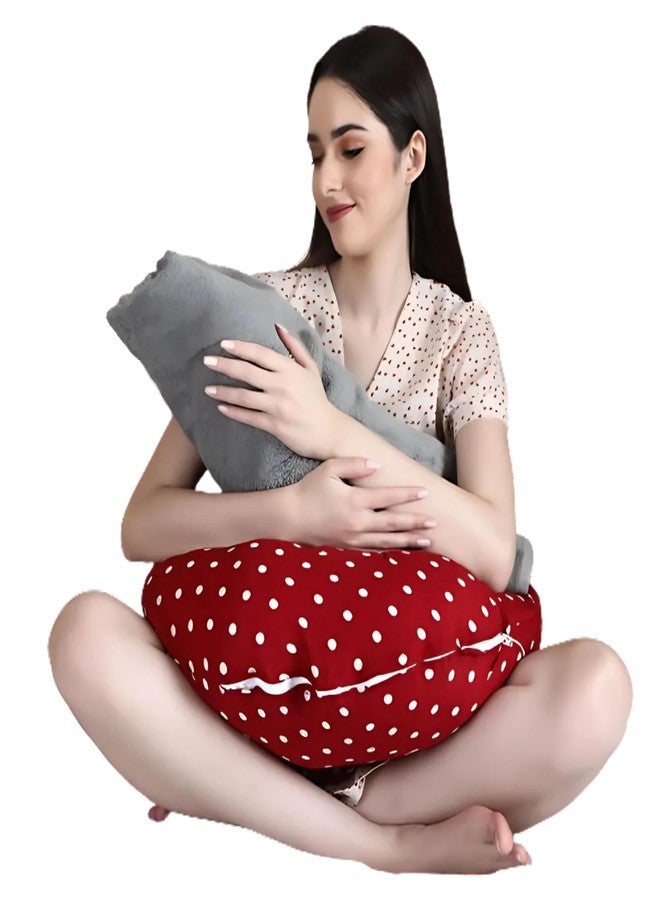 Dormyo Breast Feeding Pillow for New Born Baby - Nursing Pillow for Breastfeeding - Multifunction Pillow with Water Resistant Cotton Cover Filled with 1Kg Microfibre Red Polka (22" x 21.5") - Image 1