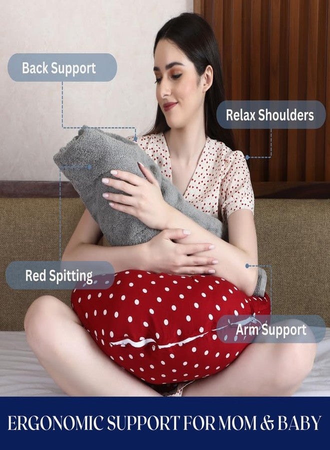 Dormyo Breast Feeding Pillow for New Born Baby - Nursing Pillow for Breastfeeding - Multifunction Pillow with Water Resistant Cotton Cover Filled with 1Kg Microfibre Red Polka (22" x 21.5") - Image 2