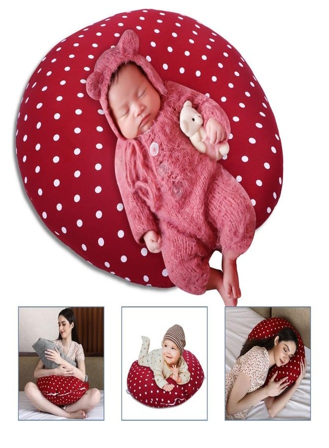 Dormyo Breast Feeding Pillow for New Born Baby - Nursing Pillow for Breastfeeding - Multifunction Pillow with Water Resistant Cotton Cover Filled with 1Kg Microfibre Red Polka (22" x 21.5") - Image 5