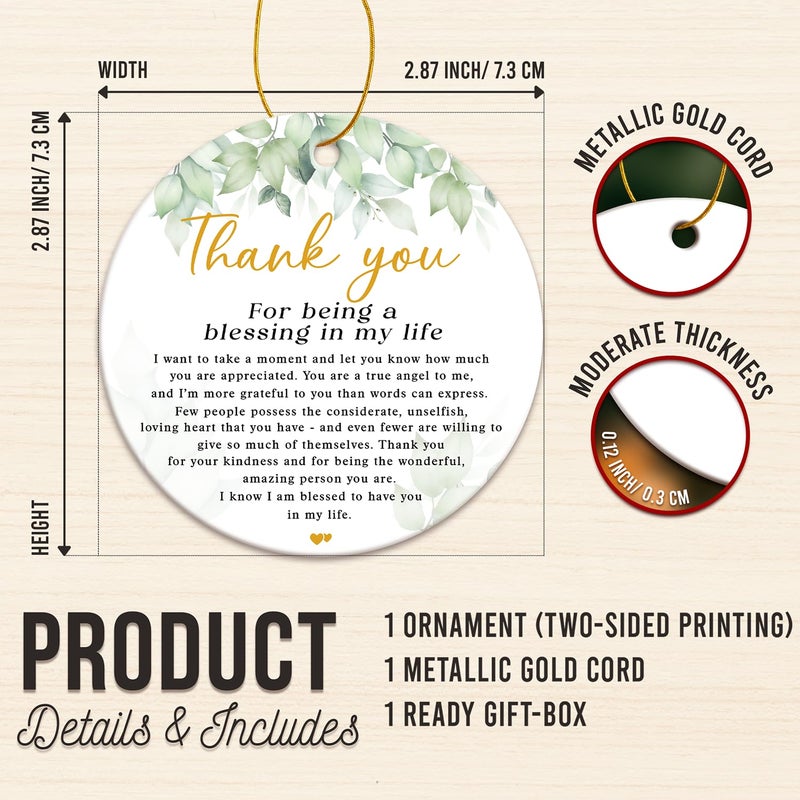 ZAGKOO Thank You Gifts for Women Men - Appreciation Gift for Coworker Boss Teacher Nurse Mom Friend - Thanksgiving Day Gifts for Family - Being A Blessing in My Life - Ceramic Christmas Ornament 2026 - Image 2