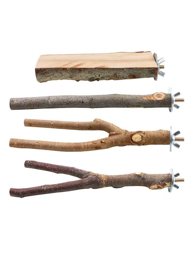 Set of 4 Natural Wood Bird Parrot Toys, Fork Toys, Wooden Pet Bird Cage Hanging Swing Toy for Small Parrots, Budgies, Cockatiels, Conures, Parakeets, Finches - Image 1