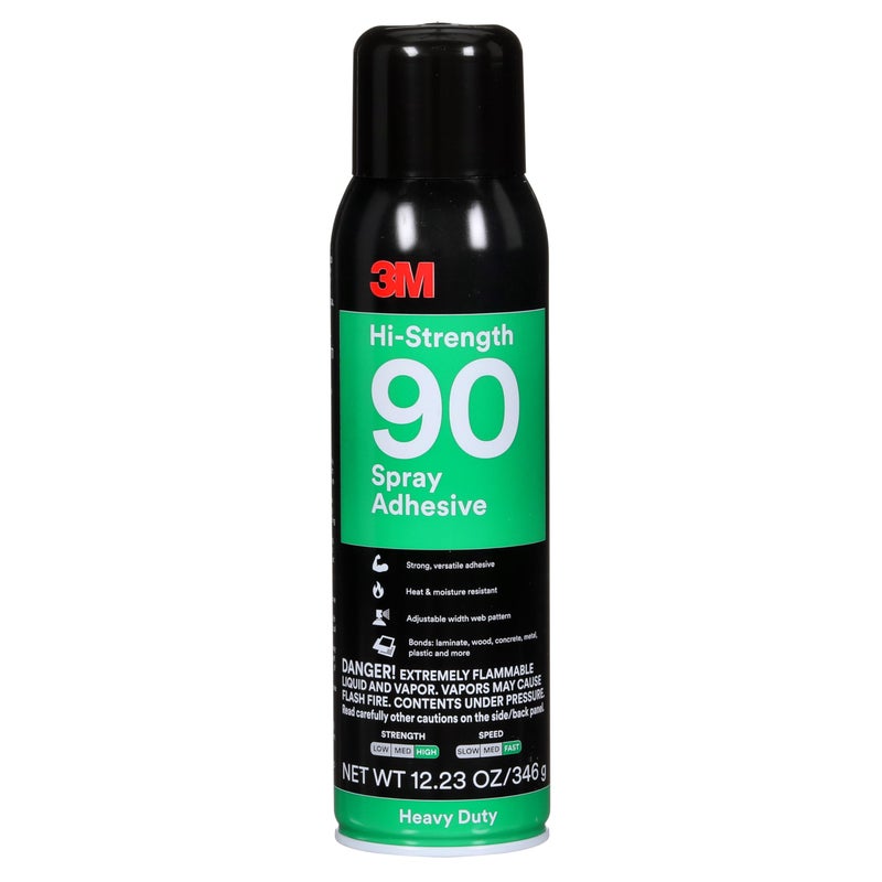 3M Hi-Strength 90 Spray Adhesive, Permanent, Bonds Laminate, Wood, Concrete, Metal, Plastic, Clear Glue, Net Wt 12.23 oz - Image 1