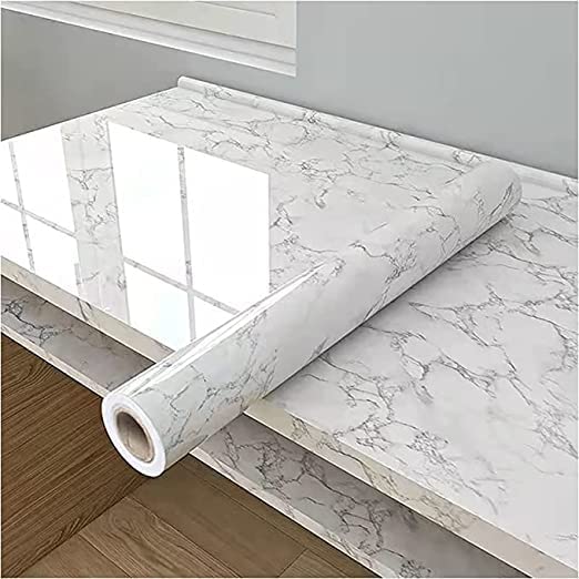 COSMOS STAR™ White Sky Marble Furniture Film Interior Film Wallpaper for Cupboard Door, Almirah, Fridge, Tabletop, Wall, Floor, DIY & Other Renovation Projects (24 x 200 INCH, White Sky Marble) - Image 1