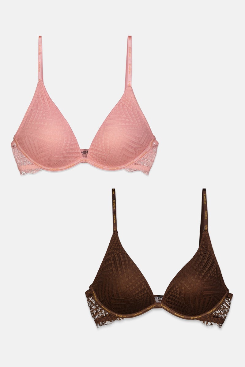 bebe Women 2 Pack Padded Underwired Bra, Pink - Image 1