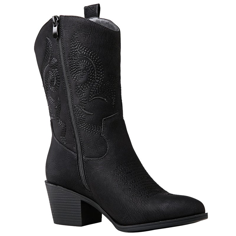 GLOBALWIN Women's Black Mid Calf Cowgirl Boots Classic Embroidered Western Cowboy Boots for Women Chunky Low Heel Size 8.5M - Image 3