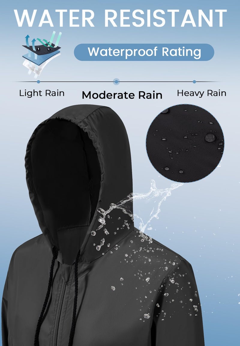 Zando Waterproof Windproof Windbreaker Jacket Women- Packable Raincoats for Women with Hood Black Rain Jacket Lightweight Rain Jackets for Outdoor Travel Hiking Commute Walk Gifts L - Image 4