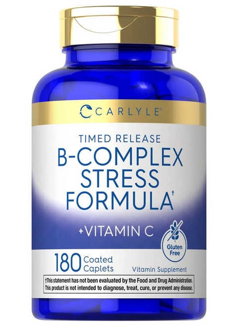 B Complex Stress Vitamin Supplement  180 Caplets  With Vitamin C  Nongmo And Gluten Free