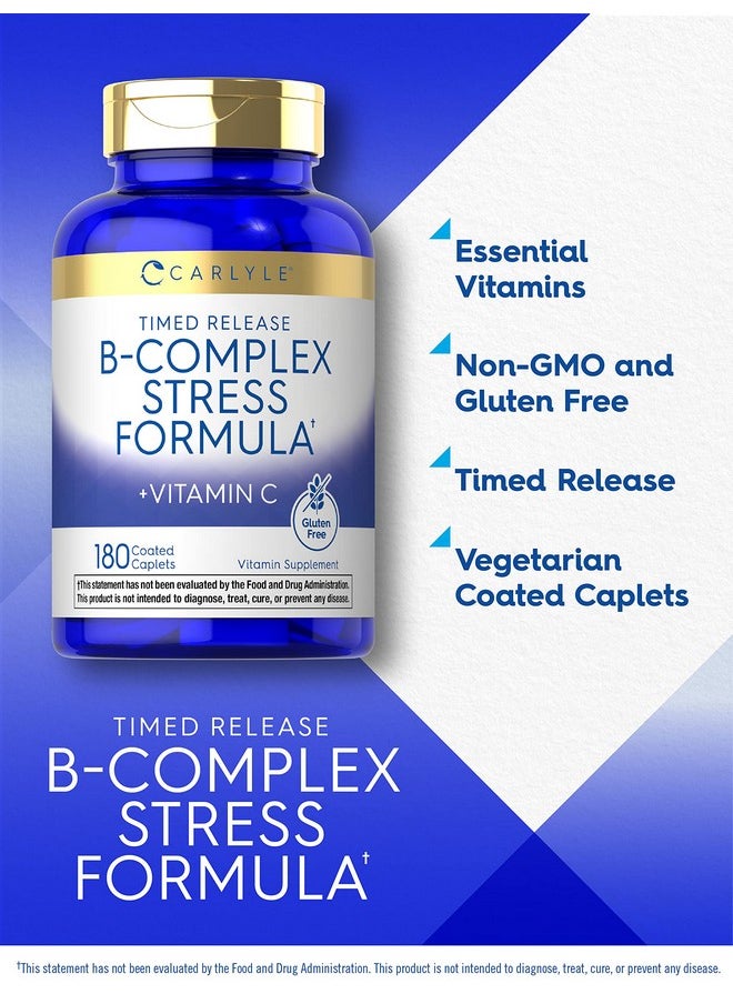 CARLYLE - B Complex Stress Vitamin Supplement  180 Caplets  With Vitamin C  Nongmo And Gluten Free - Image 1
