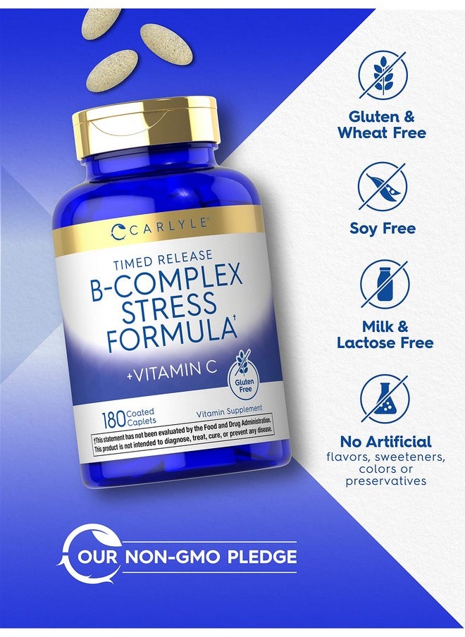 CARLYLE - B Complex Stress Vitamin Supplement  180 Caplets  With Vitamin C  Nongmo And Gluten Free - Image 1