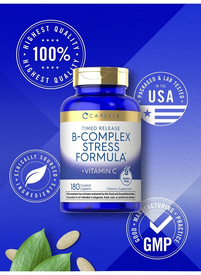 CARLYLE - B Complex Stress Vitamin Supplement  180 Caplets  With Vitamin C  Nongmo And Gluten Free - Image 1