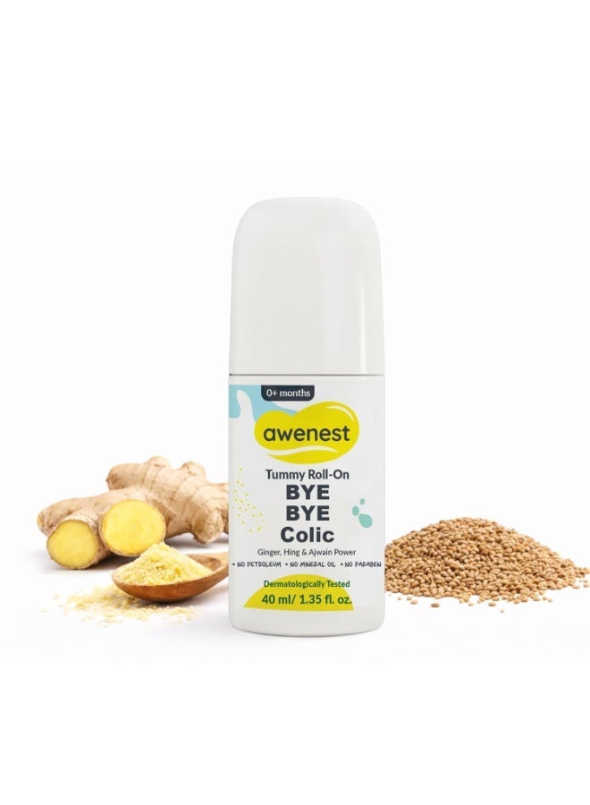 awenest Tummy Roll-On Bye Bye Colic | Ayurvedic Relief for Gas, Colic, Constipation & Indigestion | With Ginger, Hing & Ajwain | AYUSH Certified, Baby-Safe Formula | For Newborns (0+ Years) | 40ml - Image 1