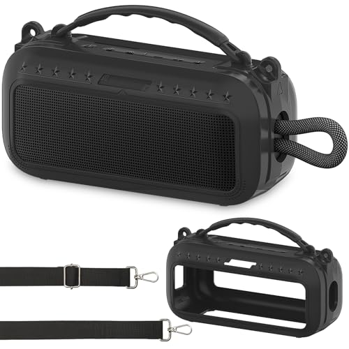 JCHPINE Silicone Cover Case for Bose SoundLink Plus Portable Speaker, Protective Soft Silicone Case with Carrying Handle and Shoulder Strap (Black) - Image 1