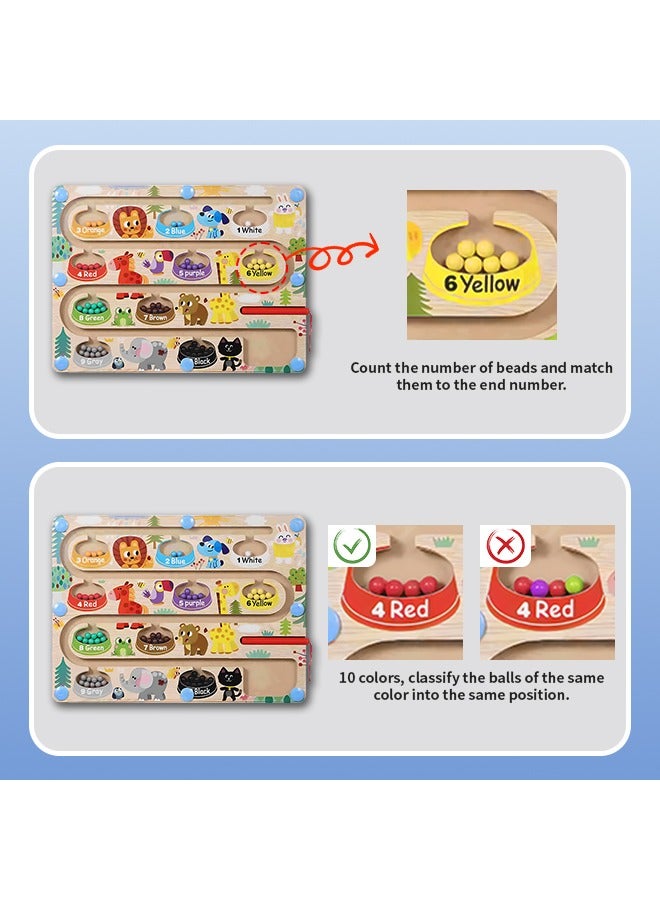 متاهة الألوان والأرقام المغناطيسية للحيوانات - ألعاب لوحية من مونتيسوري للأطفال من سن 3 سنوات فما فوق لمرحلة ما قبل المدرسة، لوحة أنشطة خشبية تعليمية مطابقة للعد، تطوير المهارات الحركية الدقيقة، أنشطة تعليمية للأولاد والبنات - Image 4