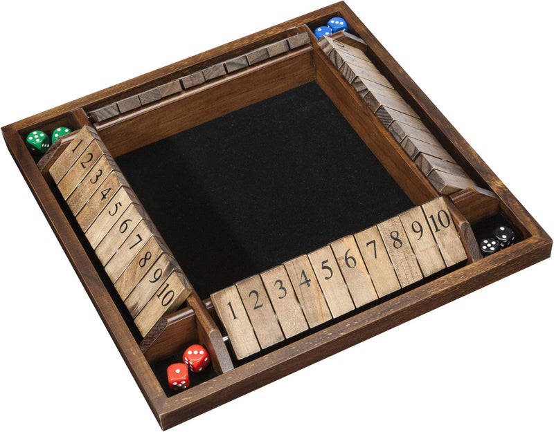 WE Games 14 inch 1-4 Player Shut The Box Wooden Board Game, Walnut Stain - Image 1