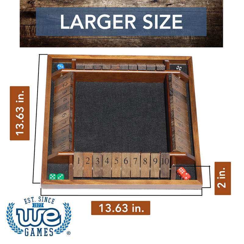 WE Games 14 inch 1-4 Player Shut The Box Wooden Board Game, Walnut Stain - Image 5