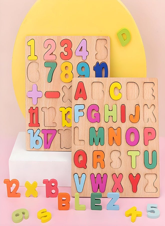 BONIRY ABCD Toys for Kids, Number and Shape Puzzles, Toddler Activity Toys, Alphabets Learning, Gift, Wooden Puzzles for Age 2 (ABCD, Numbers and Shape) - Image 2