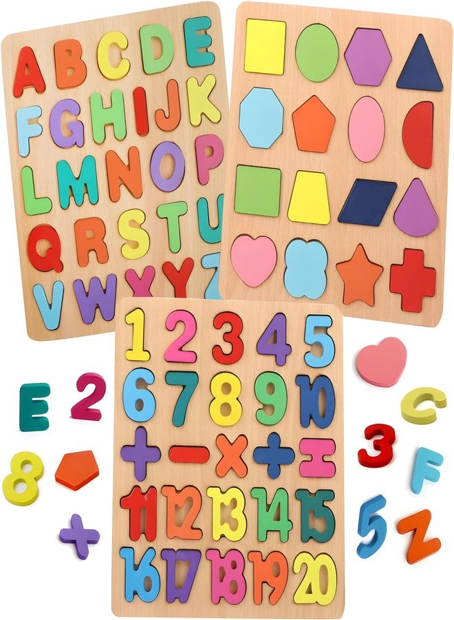 BONIRY ABCD Toys for Kids, Number and Shape Puzzles, Toddler Activity Toys, Alphabets Learning, Gift, Wooden Puzzles for Age 2 (ABCD, Numbers and Shape) - Image 1